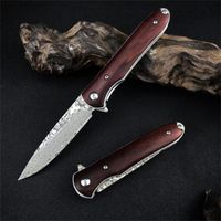 Wholesale Dog Days Dama Folding Knife Damascus Steel Sharp Blade Red Sour Branch Handle Camping Hunting Knife Outdoor Tool Gift For Men