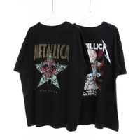 Wholesale Rock Metallica alphabet print short sleeve high street wash old Bieber T shirt Vintage