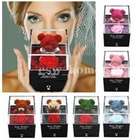 Wholesale Party Favor Valentines Day Teddy Bear Preserved Flower Jewelry Box Preservation Rose gift