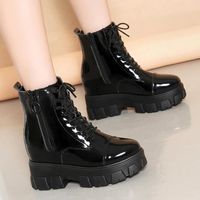 Wholesale Boots White Ankle Brand Women s Shoes Clogs Platform Round Toe Lace Up Low High Heel Lolita Fashion Wedge Leather Black Rubber I