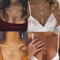 Wholesale Pendant Necklaces Multilayer Cross Gold For Women Color Baby Rose Flower Coin Jewelry Gift