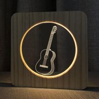 Wholesale Strings Modern Musical Instrument Guitar Solid Wood Frame Acrylic Night Light Creative Po Lamp Decoration Bedside
