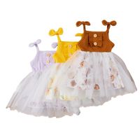 Wholesale Kids Dress Floral Print Sleeveless Stitching One Piece Sundress For Summer Khaki Yellow Light Purple Months Years Girl s Dresses