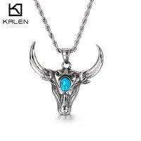 Wholesale Necklace Star same style Stainless Rock Turquoise with Titanium Steel Horn Men s Pendant Punk Jewelry