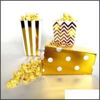 Wholesale Gift Event Festive Supplies Home Gardengift Wrap Popcorn Box Colorf Stripes Dot Gold Party Favour Wedding Corn Kid Decoration Bags L