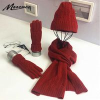 Wholesale Women s Beanie Hat Autumn Winter Fashion Knit Hat Ladies Hats Wool Solid Color Warm Turtleneck Wool Hat Scarf Gloves Sets G0923