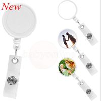 Wholesale Blank White Sublimation DIY ID Holder Name Tag Card Key Badge Reels Round Solid Plastic Clip On Retractable Pull Reel