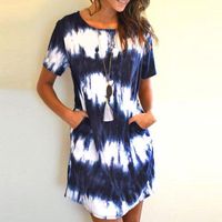 Wholesale Men s T Shirts Summer Dress Fashion O neck Tie dye Print Mini Women Short Sleevet Shirt Dresses Party Beach Vestidos W3