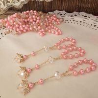 Wholesale baptism pink communion gold plated recuerdos para bautizo finger rosaries christening favors crystal pearls