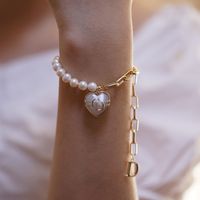 Wholesale Korean Version of Chaoku Pearl Bracelet Female Love Letter d Metal Chain Bracelet Cool Style Student Girlfriend Hand Ornament