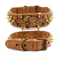 Wholesale Leather Dog Collar Spiked Studded Pet Collar Black Red Spikes inch Wide For Medium Large Breeds Dogs Pitbull V2