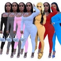 Wholesale Slim Yoga Sports Suits Women Tracksuits Plain Joggers Suit Long Sleeve Crop Tops Fitness Pants Solid Color Sexy Outfits Sweatsuits Spring Autumn Clothes