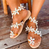 Wholesale Summer Women Sandals Gladiator White Flower Crystal Flat Heel Peep Toe Ethnic Casual Female Ladies Shoes Zapatos De Mujer