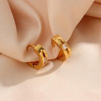 Wholesale Hoop Huggie Basic Stainless Steel K Gold Plated Small Thick Huggies Earring Blingbling CZ Paved Stone Mini Hoops For Lady