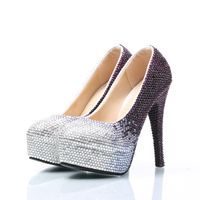 Wholesale Dress Shoes Brown And Silver Gradient Crystal Wedding Round Toe Large Size Super High Heel With Platform For Bridesmaid Reception