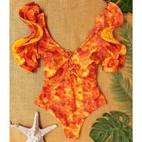 Wholesale One Piece Swimsuit Women Floral Printed Swimwear Ruffle Swimsuit Lace Up Beach Wear Backless Monokini Beach Wear Swim Suit