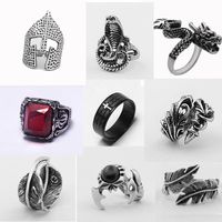 Wholesale Punk Gothic Retro Male Open Ring Skull Dragon Compass Angel Demon Animals Vintage Silver Color Free Ring Men Jewelry