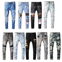 Wholesale 23ss Pantss hip hop high street fashion brand jeans retro torn fold stitching men s designer motorcycle riding slim pants Jeanss size