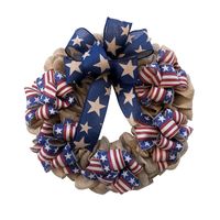 Wholesale Decorative Flowers Wreaths Patriotic Burlaps And American Flag Ribbon Wreath For Julys Front Door Simulation