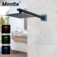 Wholesale Monite Inch Rainfall Tub Matte Black LED W Arm Bathtub Rain Square Shower Head