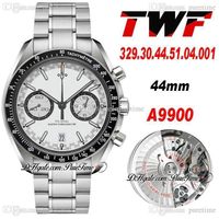 Wholesale TWF Racing A9900 Automatic Chronograph Mens Watch Black Tachymeter bezel White Dial Stainless Steel Bracelet Super Edition Puretime D4