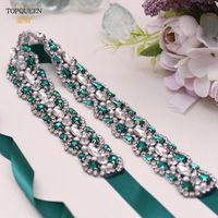 Wholesale Wedding Sashes TOPQUEEN S466 Luxury Emerald Rhinestone Sash Belt For Dress Plus Size Women Belts Ribbon Satin