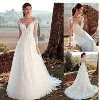 Wholesale Wedding Dress New Design White Long Sleeve Slim Fit Beautiful See Through Back Beach Bridal Gowns Brautkleid Vestido De Noiva