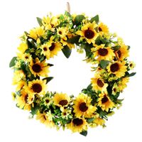 Wholesale Artificial Wreath Sunflower Simulation Home Wreath Circle Door Front Wall Decoration Autumn Colors Festival Creating Atmosphere Q0812