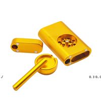 Wholesale New Metal Dugout Case Tobacco Pipe Set In Metal One Hitter Kit Combo Metal Grinder Straight Smoking Pipe Tobacco Pipe Case EWF5192