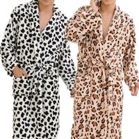 Wholesale Men s Sleepwear Men Women Lovers Robes Sexy Leopard Flannel Comfort Bath Robe Soft Dressing Gown Housecoat Adult Sleep Nightwear