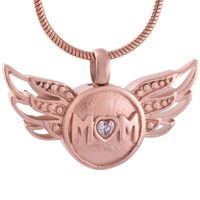 Wholesale Pendant Necklaces quot MOM quot In Round Wing Cremation Jewelry For Stainless Steel Necklace Ashes Urn Memorial Custom With Filling Kits