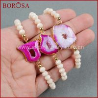 Wholesale Druzy Stone Bracelet Natural Geode Slice Connector mm Cream Color Beads Jewelry G0300 Beaded Strands