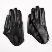 Wholesale Five Fingers Gloves Fashion Woman Tight Full Finger Imitation PU Leather Sexy Mittens Half Palm Party Lady Short Show Black