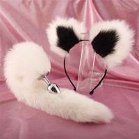 Wholesale Sex Toys cm Full White Tail Two Tone Sexy Plush Hairpin Clip Ears Role Play Makeup Metal Butt Plug Expansion