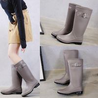 Wholesale Top Quality Fashion Rainboots Women Knee High Water Boots Buckle Long Tube High grade Waterproof Shoes Womens Rubber PVC Rain Boots