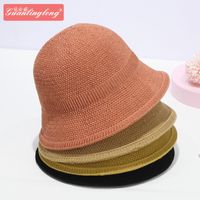 Wholesale girl summer paper grass travel sunscreen basin Hat hat outdoor beach breathable sunshade solid color fisherman