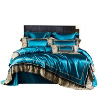Discount lace purfle Luxury 4Pcs Satin Cotton Bedding Set King Queen Size Duvet Cover Lace & Purfle Bed Sheet Bedspread Pillow Shams Sets