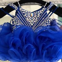Wholesale Modest Royal Blue Cupcake Toddler Infant Girls Pageant Dresses Ball Gown Rhinestones Crystal Organza Kids Teens Little Girl Party prom Formal Dress