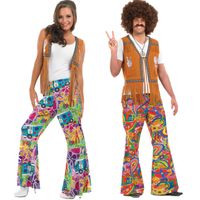 Wholesale Theme Costume Men Women s s Retro Hippie Groovy Dancing Groovy Hippy Disco Fancy Dress Up Costume Bellbottoms Masquerade Party Costumes