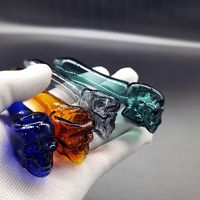 Wholesale Thick Skull Glass Smoking Hand Spoon Pipe Multi Colors Pyrex Oil Burner Pipes Length About Inch Tobacco Dry Herb For Silicone Bong Bubbler