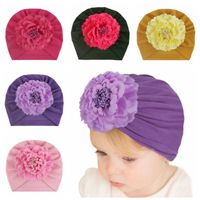 Wholesale Hair Accessories Yundfly Soft Born Cotton Blending India Hat Baby Peony Flower Knotted Beanie Girls Floral Turban