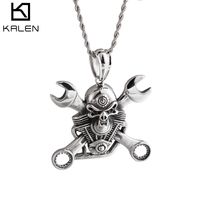 Wholesale Stainless jewelry titanium steel wrench pendant men s personalized Punk Skull Pendant accessories