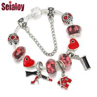 Wholesale Charm Bracelets Seialoy Red House Pendant Lipstick Dress High Heels Wallet For Women Original Heart Bead Bracelet Jewelry Gift