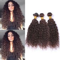 Wholesale fashion Dark Brown Kinky Curly Brazilian Hair Bundles Doublr Wefts Chocolate Brown Human Hair Weaves Bundles Curly Hair Extensions