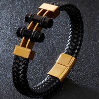 Wholesale Tennis Men s Braided Genuine Leather Bracelet Logo Name Engraved ID With Golden Stainless Steel Magnetic Clasp Closure