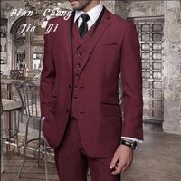Wholesale Men s Suits Blazers Fashion Wine Red Formal Men Suit Slim Fit Mens Bespoke Groom Tuxedo Blazer For Wedding Prom Jacket Pants With Vest Pc