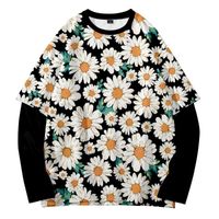 Wholesale Men s Hoodies Sweatshirts Plant White Chrysanthemum Street Fashion Trend Youth Summer D Digital Round Neck Fake Two Sweaters