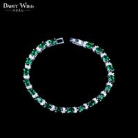 Wholesale Russian Style Exquisite White Silver Color Green Cubic Zircon Inlaid And Royal Blue Stone Women High Quality Bracelets Bangles Charm