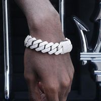 Wholesale Link Chain MM Hip Hop Iced Out Box Clasp Buckle Miami Cuban Link Cubic Bracelet Men Mariner White Gold Plated Jewelry