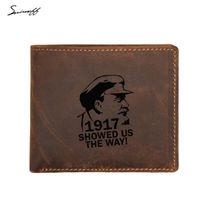 Wholesale Wallets Laser Engraved Lenin Wallet FRID Protection Card Holders Genuine Leather Small Coin Pocket Purse Men Multi Functional